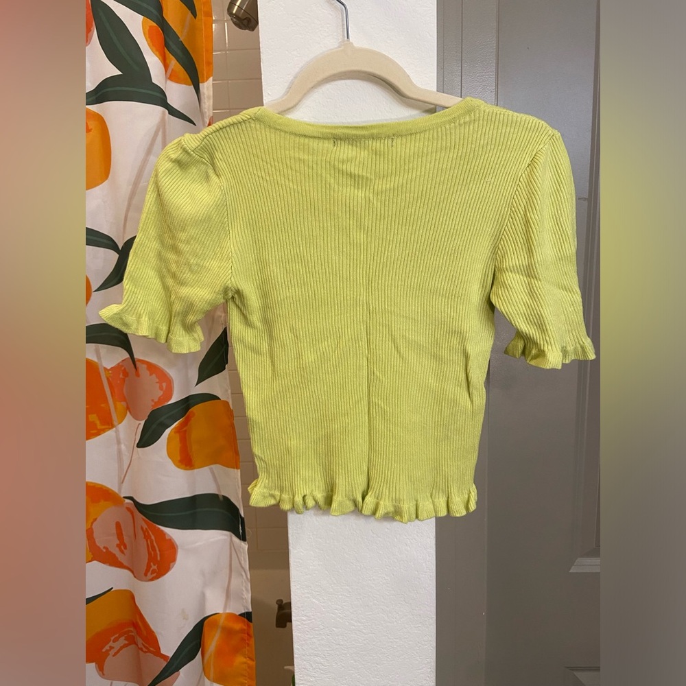 Threadbare Bright Lime Green Knit Ruffled Button Up Crop Top Size 4/Small - Picture 5 of 5